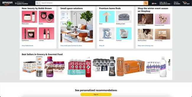 Amazon screenshot showing adaptive marketing strategies